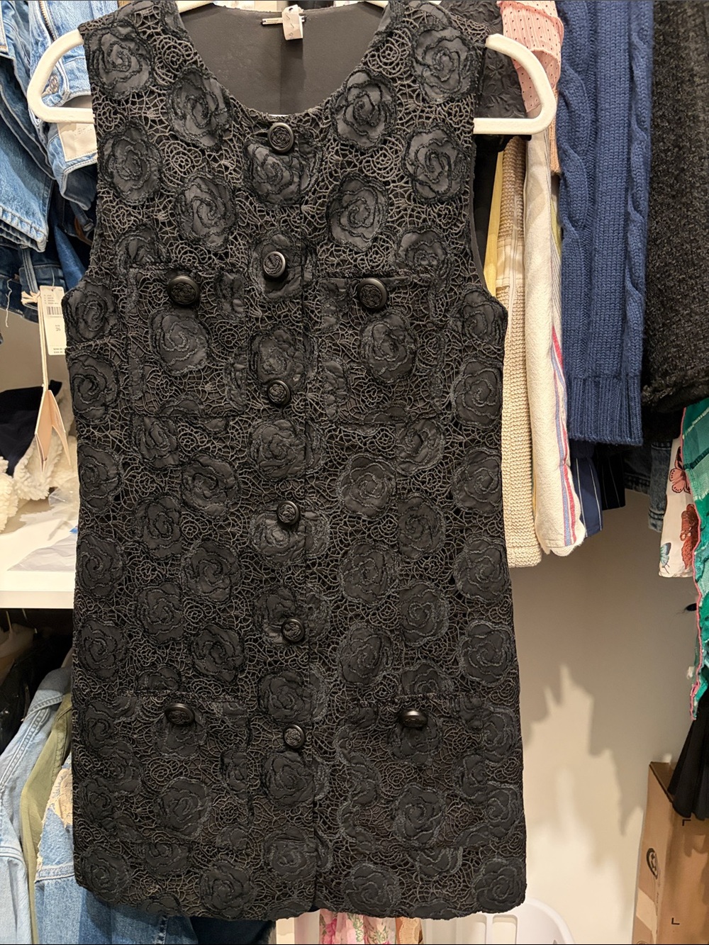 Alexis Black Floral Lace Button-Front Sleeveless Dress